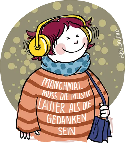 Manchmal muss die Musik lauter sein... - Ringelpullisprüche, Ringeldinger, streifenweise, Spruch, Weisheit, Motivation, Ringelpulli, SprücheShirt, Cartoon Illustration, Musik, Statement, Handgezeichnet, Humor, Selbstironie, Streifenpulli, deutsch, Spruchshirt