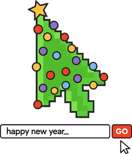  Searching for a Happy New Year - Happy New Year, Christmas cursor, pixel art, retro gaming, Christmas tree, holiday tech, nerdy holiday, 8-bit, gamer gift, t-shirt design, art print, minimalist, unique Christmas, web developer, nostalgic.