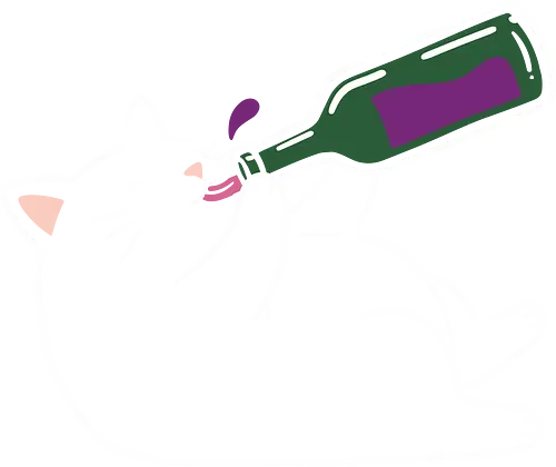 Tipsy Kitty (Wine Drinking Cat) - Wine cat, drunk cat, funny cat, wine lover, tipsy kitty, humorous, minimalist, cartoon cat, t-shirt design, art print, quirky humor, cat lover gift, party cat, animal humor.