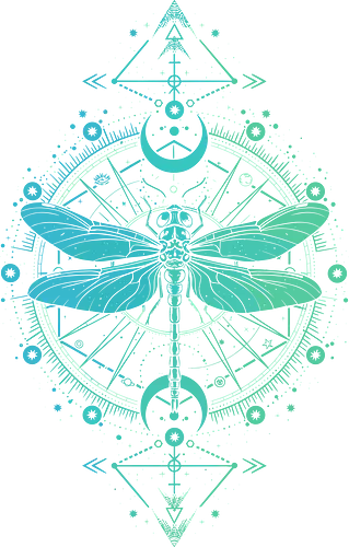 Green Dragonfly - green, dragonfly, insect, moon, mystic, mystical, occult, star, lm2kone, moon phases, aethestic, illustration