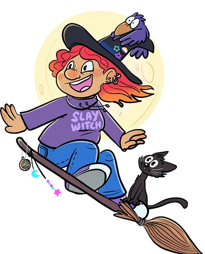 Hexe auf Besen (ohne Background) - Hexe, witch, Halloween