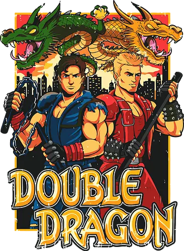 Double Dragon Style - double dragon poster, retro video game art, 80s arcade wall decor, double dragon print, vintage gaming artwork, beat em up poster, classic video game wall art, nostalgic gamer decor, pixel art poster, arcade legends.