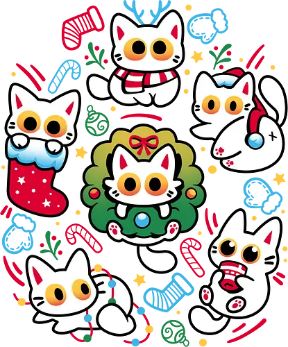 Cats Gone Christmas - white cats, cat lover, christmas, colorful, cozy, cute animals, festive, funny, holiday, kawaii, kittens, kitties, merry xmas, silly, winter season