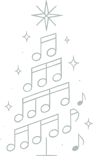 O Christmas Treble - Musical Christmas tree, minimalist holiday, music notes, treble clef, elegant Christmas, festive, unique decor, musician gift, music lover, t-shirt design, art print, simple graphic, modern Christmas, carol, Christmas star.