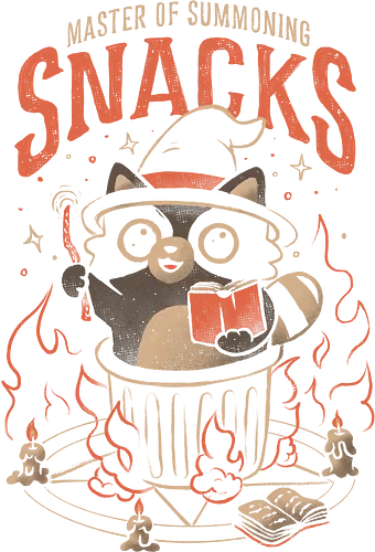 Master of Summoning Snacks - eduely, ely, raccoon, trash panda, wizard, junk food, spellbook, garbage, trash, witchcore, summoning, pentagram, candle, funny, ironic, fire