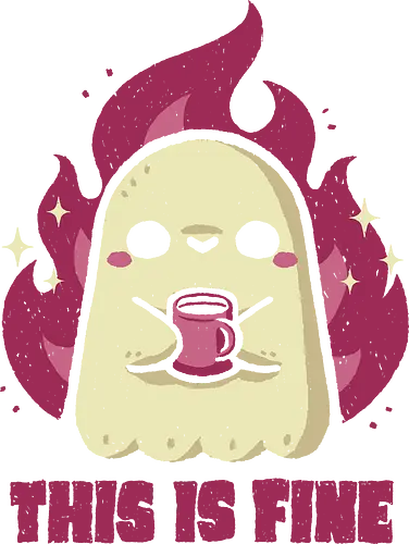 This is Fine Ghost Coffee - meme, im fine, funny, ghost, burnout, flame, fire, coffee, dark humor, spooky, creepy, goth, pink, xmorfina, this is fine