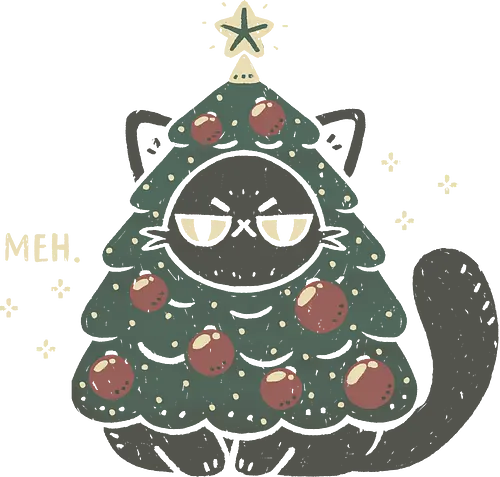 Funny Cat with Christmas Tree Costume - meh, funny cat, christmas tree, grumpy, angry, humor, sarcastic, sarcasm, christmas, merry christmas, hate, holiday, love, sad, xmorfina