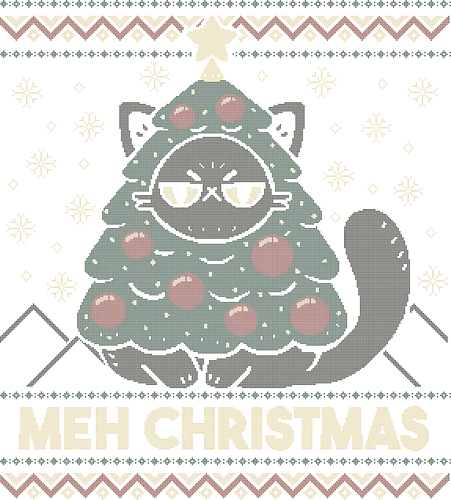 Meh Ugly Christmas Sweater - meh, ugly sweater, funny cat, christmas tree, grumpy, angry, humor, sarcastic, sarcasm, christmas, merry christmas, hate, festive, knitted, xmorfina