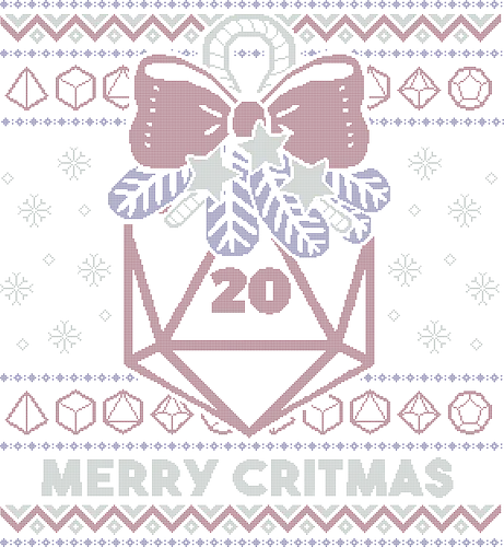 Merry Critmas Ugly Sweater - merry critmas, d20, crit, ugly sweater, xmas, christmas, Pen and Paper, rpg, boardgame, dice, festive, knitted, fantasy, xmorfina