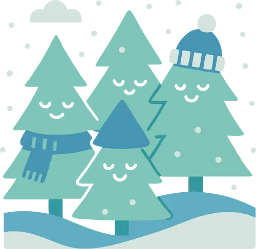  Happy Winter Pines - Cute Christmas trees, happy pines, winter forest, snowy aesthetic, minimalist holiday, festive, wholesome, charming, scarf, winter hat, t-shirt design, art print, cool blue, unique Christmas, kawaii.