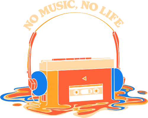 No Music No Life Retro Cassette - music, 80s, 90s, analog, audiophile, cassette, headphones, mixtape, music is life, music lover, musician, nostalgia, retro, tape, vintage
