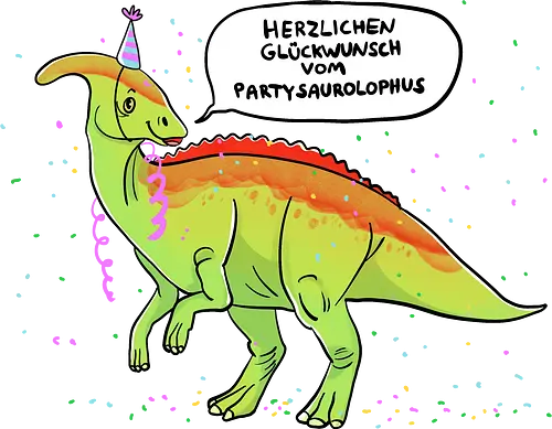 Partysaurolphus mit Sprechblase - Comic, Dino, Parasaurolophus, Party