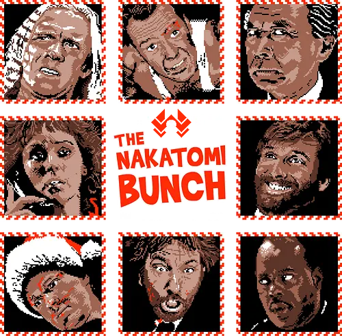 The Nakatomi Bunch - Die hard, Nakatomi plaza, 1988, ugly Christmas sweater, John mcClane, bruce willis, Christmas movies, Nakatomi, yippee ki yay, Christmas party, xmas