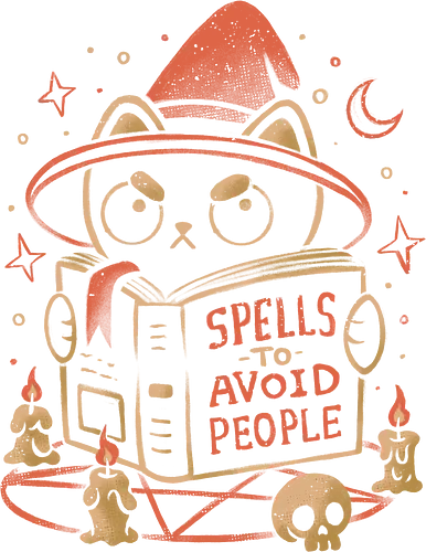 Spells to Avoid People - eduely, ely, introvert, cat, cat lover, black cat, witchcraft, spell book, antisocial, occult, sarcastic, spooky, candle, skull, wizard, funny quote