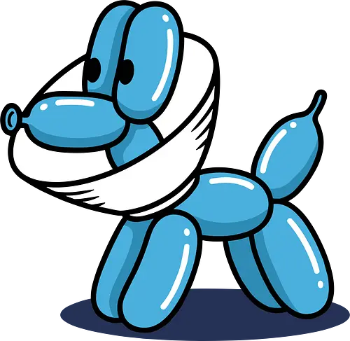 Safety Balloon Dog - Balloon dog, face mask, funny dog, pandemic art, safety humor, minimalist, balloon animal, quirky art, pop culture, t-shirt design, art print, cool graphic, modern humor, blue dog