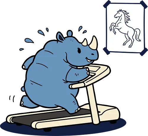  Rhino Fitness Goals - Rhino on treadmill, funny gym, fitness goals, running humor, workout motivation, cute rhino, horse aspiration, gym gift, t-shirt design, art print, quirky humor, funny animal, exercise graphic