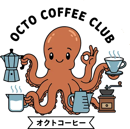  Octo Coffee Club - Octo Coffee Club, funny octopus, coffee lover, octopus barista, unique coffee art, minimalist, cute animal, Moka pot, coffee grinder, t-shirt design, art print, quirky humor, foodie, sea creature
