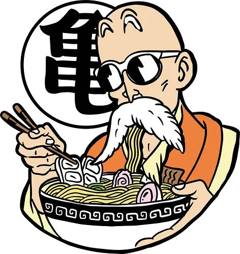  Master Roshi's Ramen Feast - Master Roshi, Kame Sennin, Dragon, DBZ, ramen, anime, manga, food art, fan art, t-shirt design, art print, cool anime art, geek art, Turtle School, Kame kanji, nostalgic.