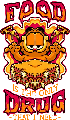 Comic Cat Trip Food - Cat, Food, Fast Food, Fast-food, Pizza, Lasagna, Pet, Comic, Movie, Tv Show, Cute, Hungry, Tripping, Psychedelic