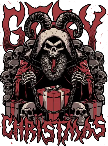 Gory Christmas Krampus - Ugly Sweater, Holiday, Christmas, Merry Christmas, Ugly Christmas Sweater, demon, devil, ritual, krampus, santa claus, Christmas Vacation, Christmas Eve, Gifts, Gift, Skull, Skeleton, Heavy Metal, Death Metal, Black Metal, Rock And Roll, Band Tee, Gore, Creepy, Horror, Horror Movies, Spooky, Spookmas