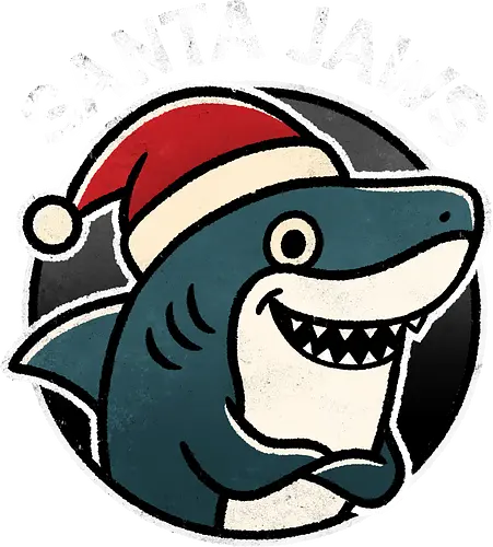 Santa Jaws - Santa, Jaws, shark art, cool shark designs, shark lover, ocean theme, marine life, shark gifts, funny, shark