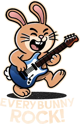 Everybody Rock Bunny - pun, funny, bunny, rabbits, bunnys, rock and roll, music art, vintage rock, guitar design, band merchandise, music lovers, retro vibes, rock concert, punk rock, classic rock