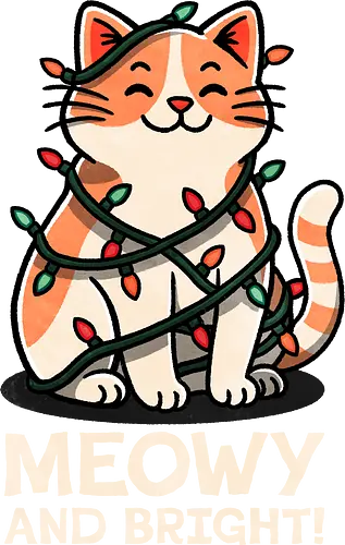 Meowy and Bright! Cat - christmas gifts, holiday decor, festive clothing, christmas tree, winter holidays, seasonal art, unique ornaments, ugly christmas sweater, jolly designs, merry christmas, meow, bright, lights, cats, kitten