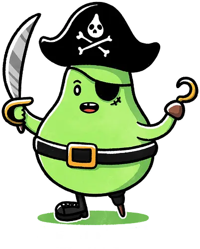 Pirate Pear - cartoon, fruit, pear fruit, nature, healthy eating, gardening, organic, juice, diet, vitamins, food art, Pirate, Pirate theme, Pirate art, Cartoon pirate, Funny pirate, Pirate decor, Nautical design, Pirate illustration, Pirate gifts, Alternate universe