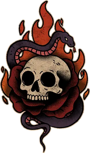 Skullfire Serpent - goth, skull, skeleton, fire, flame, snake, serpent, mythical creature, reptile, wildlife design, nature, urban jungle, serpentine, fantasy, spiritual