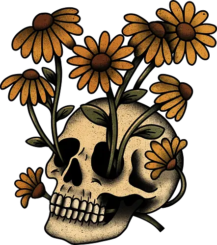Undead bloom - flower, floral, botanical, nature, garden, spring, blossom, petals, florist, wildflowers, skeleton, skeleton design, skeleton art, skull, halloween, spooky, creepy, gothic, bones, dark fashion