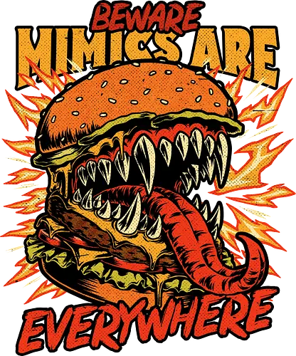 Burger Mimic RPG - Fast Food, Food, Burger, Cheeseburger, Fries, Monster, Mimic, Rpg, Monster, Creature, Meal, Dark Fantasy, Fantasy, Adventure, Magic, Magical, Dungeon Master, Dungeon, Creepy, Smile, Happy, Rpg, Pen and Paper, D20, Role-play, Role-playing, Roleplay Game, Role-playing Game, Game Master, Tabletop Game, Tabletop, Spooky