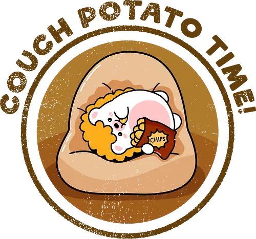 Couch Potato Time - couch potato time, couch potato, hedgehog, cute hedgehog, beanbag, bean bag chair, snack lover, chips, potato chips, lazy day, homebody, stay home, cozy vibes, kawaii, cute animal, cartoon style, vintage distress, worn texture, badge design, emblem, weekend mood, movie night, binge watching, no plans, do nothing, self care, soft life, slow living, foodie, junk food, comfort, relaxing, chill mode, introvert, sillyfrenz, heho, cute illustration, character art, woodland animal, retro, graphic tee idea, circle logo, comfy, casual style, everyday wear, humorous, relatable, snack time, cozy aesthetic