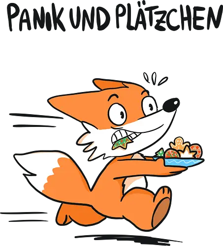 Panik und Plätzchen (schwarze Schrift) - Weihnachten, Xmas, Yule, Fuchs