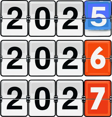 Retro Flip Clock Calendar - 2025 to 2027 Countdown - flip clock, retro calendar, 2025, 2026, 2027, mechanical clock, vintage display, countdown, New Year design, minimalist, typography art, time tracking, future years, analog style, aesthetic numbers, office decor, planner art