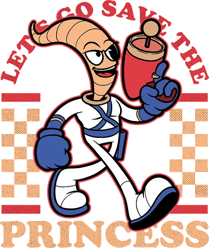 Game Mascot Worm - Video Games, Video Game, Game, Games, Gamer, Mascot, Retro, Vintage, Retro Vintage, Retro Gamer, Retro Cartoon, Fantasy, Adventure, Earthworm, Worm, Princess, Evil, Villain