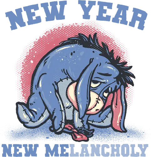 New Year New Melancholy - Fictional, character, funny, humor, New Year, animal, cartoons, donkey, animated