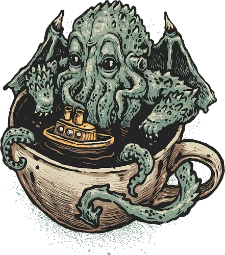 Coffee Now Destruction later - Novel, book, creature, fictional, fiction, character, cosmic, cute, funny, coffee, caffeine