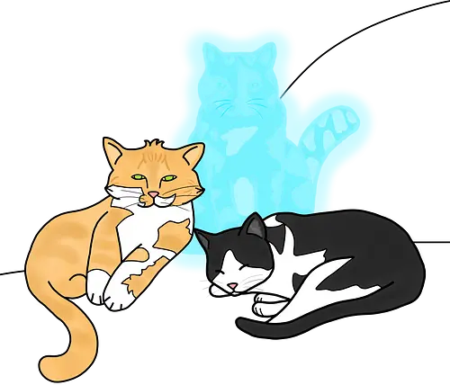 Drei Katzen - Katze, Cat, Tier, Haustier, pet, süß, cute, Comic, Cartoon, schwarz, weiß, schlaf, sleep, müde, tired, orange, fuchs, RIP