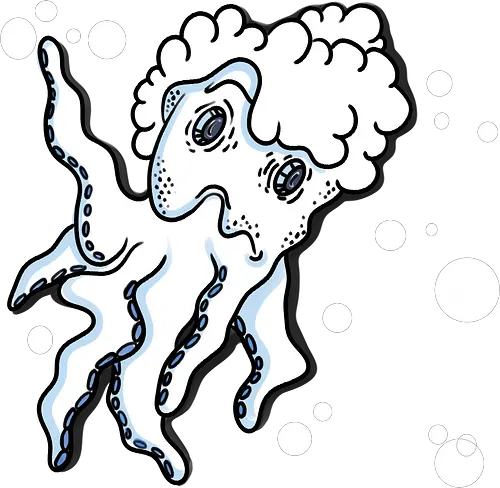 Tintenfisch - Tintenfisch, Fisch, Fun, Art, comic, Ilustration, Schwarz, weiß, komisch