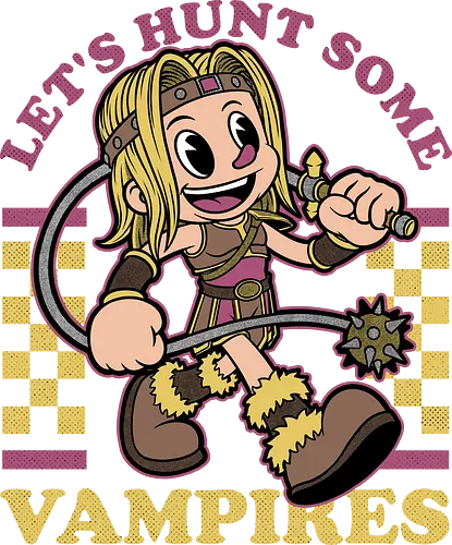 Game Mascot Vampire Hunter - Video Games, Video Game, Game, Games, Gamer, Mascot, Retro, Vintage, Retro Vintage, Retro Gamer, Retro Cartoon, Dark Fantasy, Fantasy, Adventure, Rpg, Vampire, Monster, Monsters, Dracula, Count Dracula, Game Mascot