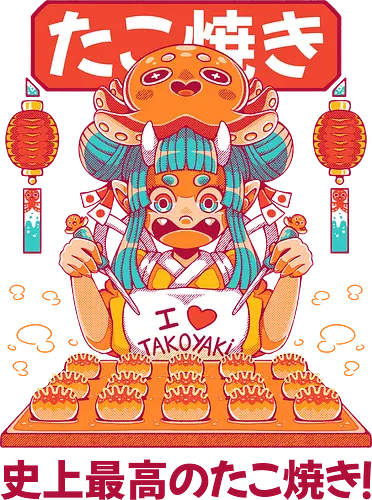 TAKOYAKI - takoyaki, anime, japan, japanese food, octopus, oni, anime girl, oni girl, cute, kawaii