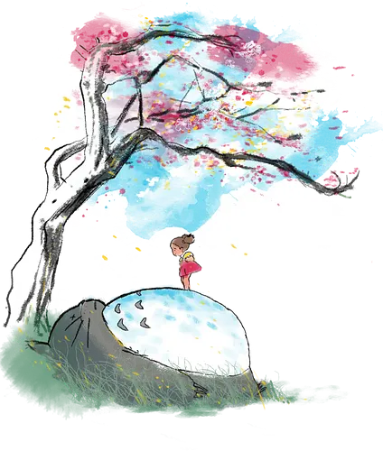 The nap under a sakura tree - watercolor, japan pop culture, anime, movie, fantasy