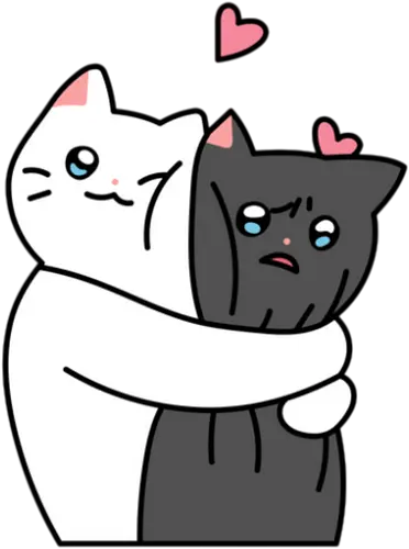 Cute Cats Hugs with Love  - Love, Cat, Black, White, Animal, Happy, Cute, Yin and Yang, Hug, Match, Feeling, Fanart
