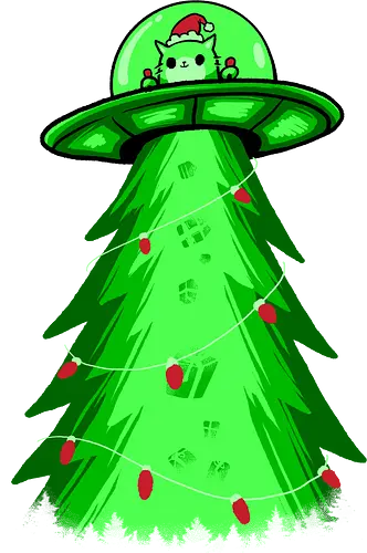 meow ter space delivery service - christmas, santaclaus, ugly christmas sweater, cat, catlover, christmas tree, psycadelic, funny, cute, hat, cartoon, merry christmas, decoration, ufo, high, alien, holiday, black friday