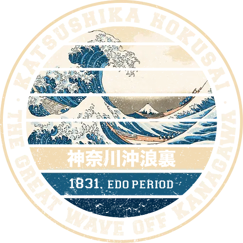 Hokusai vintage - anime, manga, japan, japanese art, retro, vintage, hokusai, great wave off kanagawa, logo