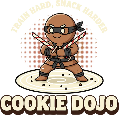 Train Hard, Snack Harder - Cookie Dojo - cookie dojo, train hard snack harder, gingerbread ninja, martial arts shirt, funny christmas cookie, candy cane katana, ninja dojo, christmas humor, food pun shirt, fighter gingerbread, cookie lover gift, fitness humor apparel, warrior cookie, unique holiday tee, baking gift, training shirt, sweet fighter, xmas dojo, gingerbread man top