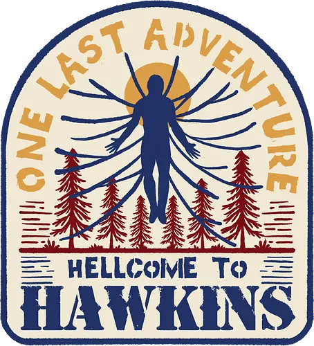 one last adventure - monster, vintage, badge, Strange, hawkins, christmas, party, holiday, adventure, demogorgon, star, winter, snow, upsidedown