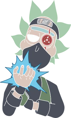Rick Hatake: Chidori & Chill - Rick and Morty, Shinobi, Kakashi, crossover, anime mashup, Rick Sanchez, Chidori, Sharingan, Hidden Leaf, Konoha, sensei, geek apparel, cartoon, adult swim, ninja, science fiction, anime shirt, weeb, parody, fan art