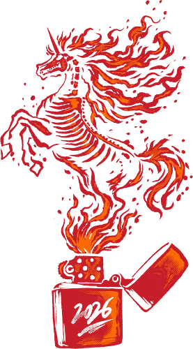 set the year on fire - zodiac, unicorn, myth, mythical, creature, monster, animal, angry, wild, beast, horse, fire, flame, illustration, year