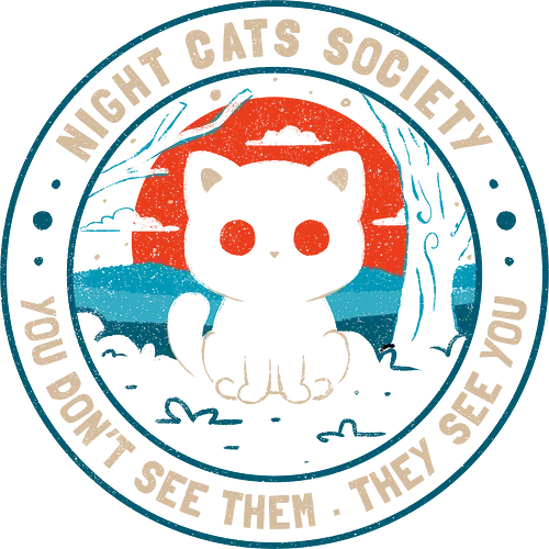 Night Cats Society - koala, koalatees, black cat, cat lover, feline, cat eyes, forest, nature, retro, witchy, mountains, moon